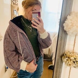 Free People Plaid Puffer Cropped Jacket